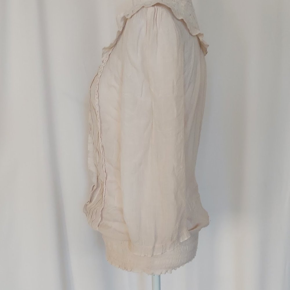 Edge by Design Elegant Ruffle Collar Button Down Top Womens Large Ivory Vintage - Picture 3 of 6